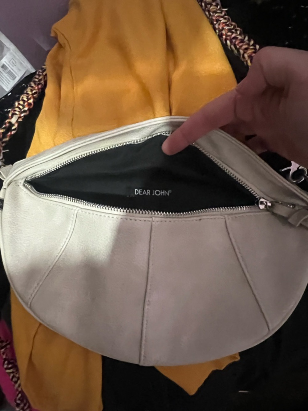 Dear John White Crescent Crossbody Bag with Braided Strap